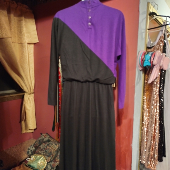 Stuart Alan Vintage Purple Black Dress 8 - Picture 6 of 6